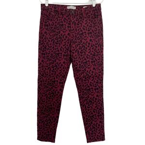 Social Standard Women Animal Print Skinny Burgundy Stretch Denim Jeans Sz 8 NWOT